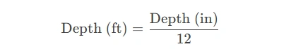 convert depth from inches to feet